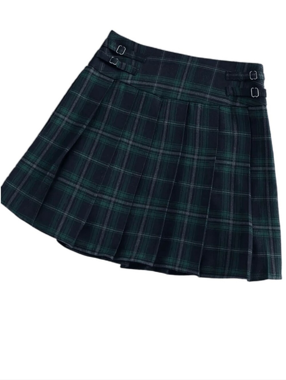 SHEIN Plaid Pleated Mini Skirt in Dark Green and Blue